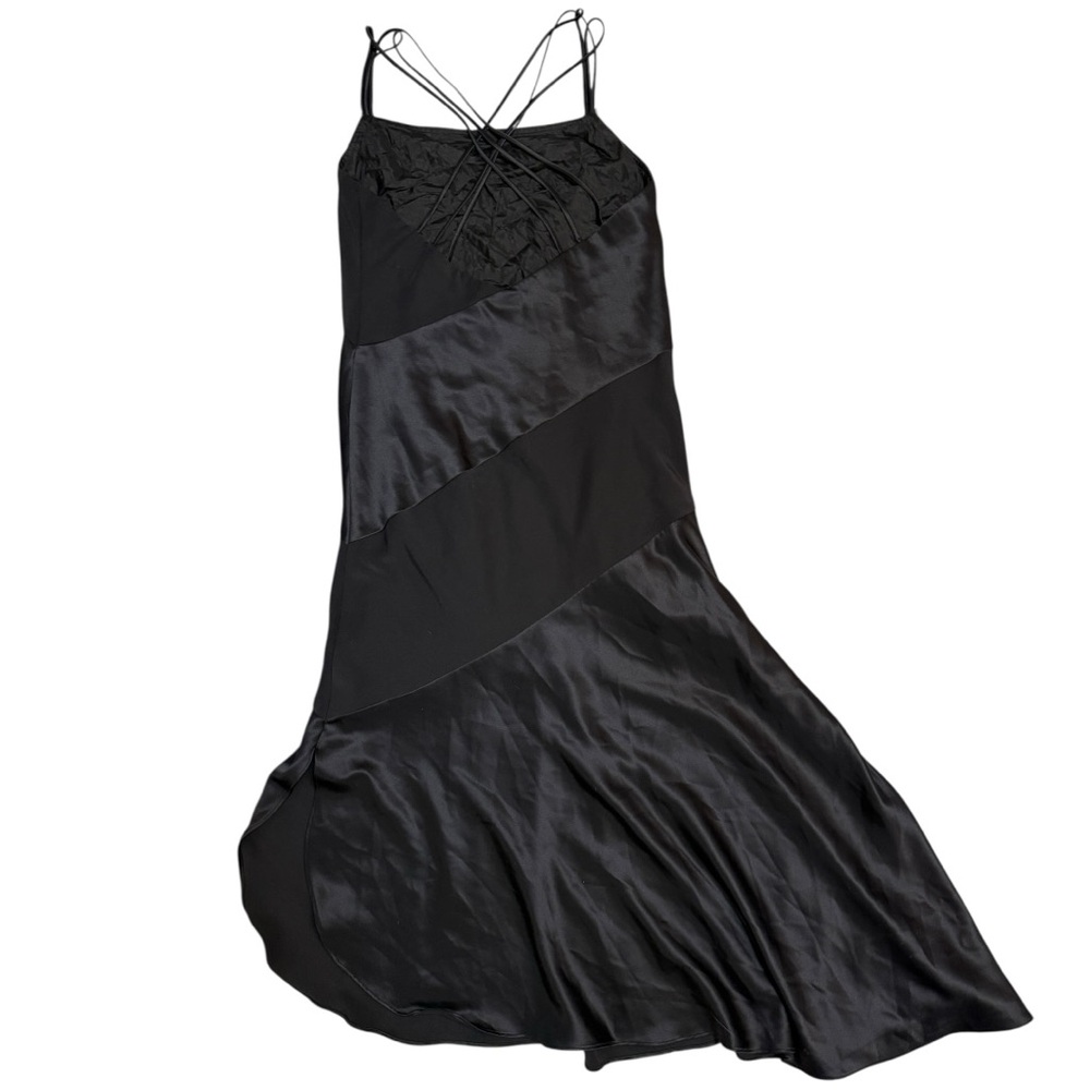 Vintage Cachet Gemstone Embellished Strappy Asymmetrical Hem Satin 90's Dress - Picture 7 of 13